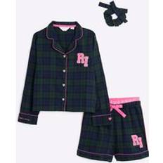 Green Pyjamases River Island Girls Green Check Pyjama And Scrunchie Set - Green