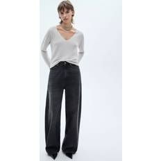 Silver Jumpers Mango Kling V-Neck Jumper - Silver