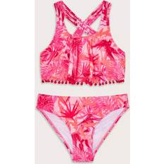 Pink Bikinis Children's Clothing Monsoon Kids' Tropical Bird & Palm Print Frill Bikini - Pink