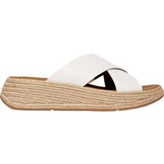 Fitflop Tofflor & Sandaler Fitflop F-Mode Espadrille Leather Flatform Cross Slides - Vit