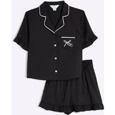 River Island Girls Satin Frill Shorts Pyjama Set - Black
