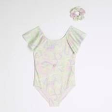 Green Bathing Suits Children's Clothing River Island Girls Green Swirl Print Swimsuit Set - Green