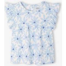 Buttons T-shirts Vertbaudet Baby Frill-Sleeved T-shirt - Sky Blue