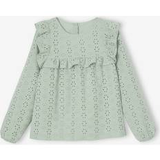 Green Blouses & Tunics Children's Clothing Vertbaudet Blouse With Ruffles In Broderie Anglaise - Sage Green