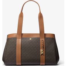 Michael Kors Large Signature Logo and Leather Tote Bag - Brown