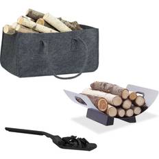 Relaxdays 3-Piece Fireplace Set Foldable Firewood Bag