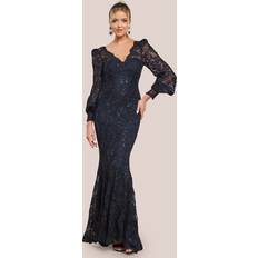 Goddiva Embroidered Lace Scalloped Edge Maxi Dress - Black
