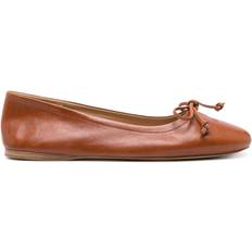 Round-Toe Leather Ballerina Shoes - Brown