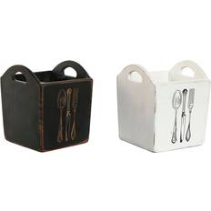 Trä - Vita Korgar Home ESPRIT Hem Bestickkorg Vit Svart Furu 15 x 15 x 18 cm Korg