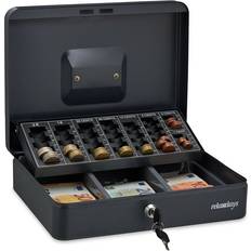 Relaxdays Coin Counter Tray Lockable Steel Portable Change & Notes 9 x 30.5 x 23.5 cm