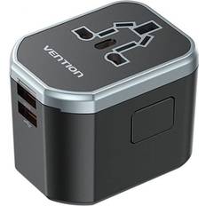 2 USB Outlets Travel Adapters Vention FJCB0 20W Black Wall Charger
