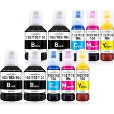 10 Pack 102 104 Ink Bottle Multipack - Ecotank ET-2710/ET-2720/ET-2750/ET-2810/ET-2820/ET-2850/ET-3700/ET-3750