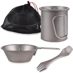 Camping Cutlery Titanium Cup Bowl Spork Set 3 Pieces