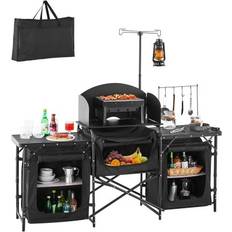 Camping Kitchen Table Portable Outdoor Cook Station Windshield Cupboard Aluminum