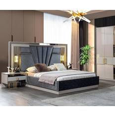 Betten-Sets JVMoebel Schlafzimmer Set Bett mit 2x Nachttische Komplett 200 cm - Grau Betten-Sets