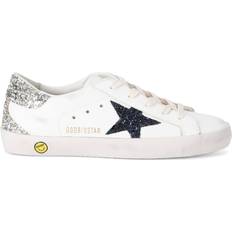 GOLDEN GOOSE Girls Super Star Glitter Embellished Leather Blend Low Top Trainers - White/Navy