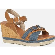 Brown Heeled Sandals Lotus Solena Wedge Sandals - Tan/Denim