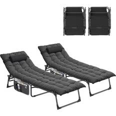 Sonnenliege 2er Set Klappbar mit Kissen 190x68x31cm Schwarz