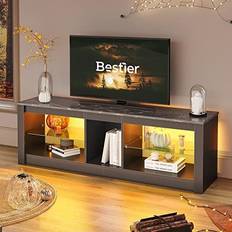 Black glass tv stand Bestier Stand Cabinet 140 cm Modern TV Unit with Glass Shelf TV Bench
