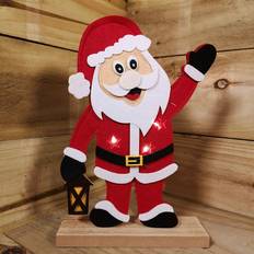 Premier Decorations Premier 30cm Felt Santa Waving with 3 Warm White LED Lights Decoration