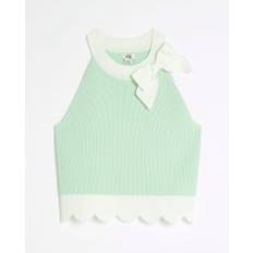 Green Tank Tops Children's Clothing River Island Girls Bow Detail Scallop Hem Top - Green