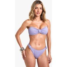 Purple Bikini Sets boohoo Womens Rib Knot Front Bandeau Bikini Top & High Leg Bikini Bottoms Set - Purple