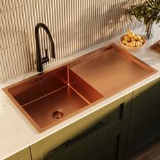 Full-Size Sinks Enza Single Bowl Copper Inset Stainless Steel Kitchen Sink