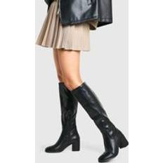 Black High Boots boohoo Womens Low Block Basic Pull On Knee High Boots - Black