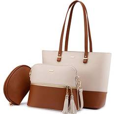 Handväska Damer 3-delat Set - Beige/Brun