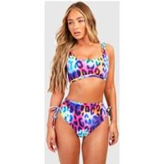 Purple Bikini Tops boohoo Womens Leopard Longline Scoop Bikini Top - Purple