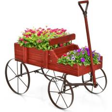 Krukunderlägg Cwy Blomstativ Trävagn Växtvagn Med Metall 62 x 34 x 60 cm Röd