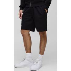 boohooMAN Loopback Basic Relaxed Fit Mid Length Shorts - Black
