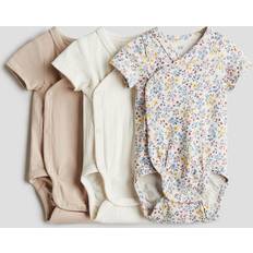 Beige Bodysuits Children's Clothing H&M Beige 3-Pack Wrapover Bodysuits - Beige