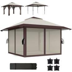 OutSunny Pavillon 4x4m Wasserdicht Höhenverstellbar Pop-up Faltpavillon mit Netzwänden