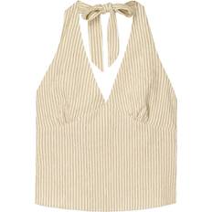 Linen Tank Tops Bershka Halterneck Linen Top - Sand Stripe