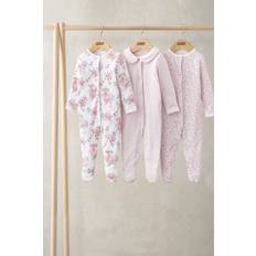 Long Sleeve Sleepsuits Pack of 3 Watercolour/Ditsy Floral - Pink