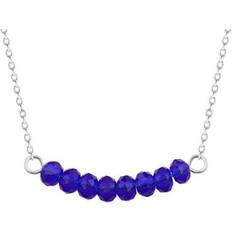 Jewellerybox Sterling Silver CZ Sapphire Bead Adjustable 16 Inch Necklace
