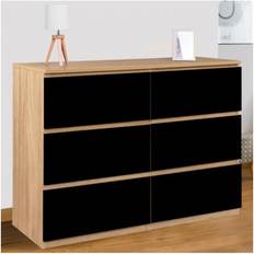 Commodes IDMarket 6 Tiroirs Tomi 110 cm Bois Fa'on Hêtre Et Noir Commode
