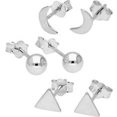 Jewellerybox Sterling Silver Triangle Moon Ball Mixed Stud Earrings Set Of 3