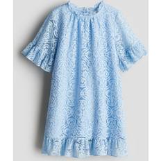 H&M Frill-trimmed Lace Dress - Blue