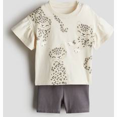 H&M Baby 2-delat Set I Bomullstrikå - Ljusbeige/Geparder