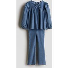 H&M Trikåset Med Denimlook - Blå