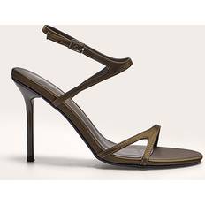 PrettyLittleThing Olive Satin Round Toe Asymmetric Strap High Stiletto Heeled Sandals - Green