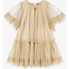 Dolce & Gabbana Girls Gold Tulle Lace Dress - Gold