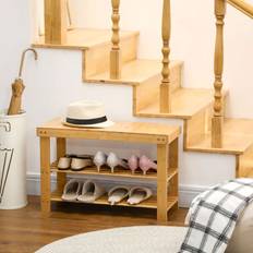 Muebles y Accesorios de Pasillo Homcom Banco Zapatero Bambú 70 x 28 x 45 cm Organizador de zapatos