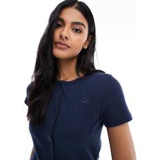 Hollister Pointelle Short Sleeve Cardigan - Navy