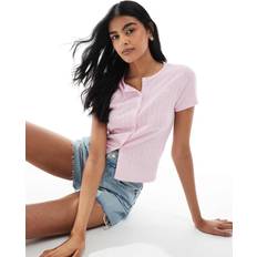 Mesh Koftor Hollister Pointellestickad Kofta Med Korta Ärmar - Rosa