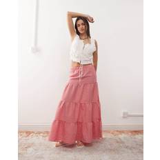 Red - Women Skirts Noisy May Tiered Maxi Skirt - Red Gingham