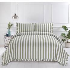 OHS Stripe Frill Set Double Duvet Cover Green (200x200cm)