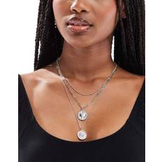 Pieces Multi Chain Necklace With Coin Charm Detail - Silver